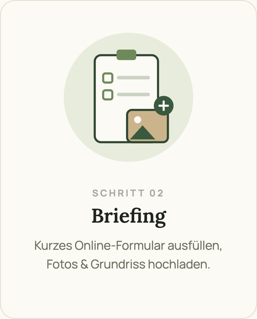Schritt 2: Briefing — Online-Formular, Fotos und Grundriss